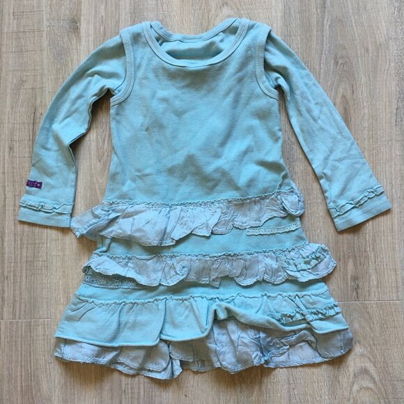 Naartjie Kids Girls Ruffle Layered Long Sleeve Dress Tunic Sz 4 Blue - Picture 2 of 6